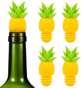 4 Pcs Reusable Pineapple Wine Stoppers - Flexible Silicone Funny Wine Stopper Funny Set for Bottled Drinks to Prevent Spilling, Bottle Stoppers for Glass Bottles with Tight Fixation & Pineapple Design