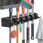 Wall Mount Broom Mop Holder Hanger Garden Tool Organizers Rack Garage Laundry Room Organizations and Storage with Hooks Heavy Duty(Black)