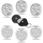 Sureio 6 Pcs Guardian Angel Sign Coins Set Angel Pocket Token Birthday Favors Angel Charm Sign 6 Pcs Faux Leather Keychain Pocket Tokens Luck Faith Angel Charms Gifts for Family Friends(Faith), Silver