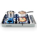 SIMOE 30-Inch Gas Cooktop, Stainless Steel Gas Stove Top, 4 Sealed Burners, NG/LPG Convertible Gas Hob with Cast Iron Grill/Griddle, Gas Range Top for Kitchen