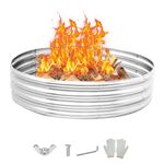 Galvanized Fire Ring, Round Fire Pit Rings Heavy Duty Fire Pits for Outdoor Backyard Camping Bonfire 24 inch