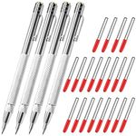 4 Pcs Tungsten Carbide Etching Tool with 20 Replacement Marking Tip, Aluminium Carbide Engraving Pen Carve Etching Pen With Clip, Metal Engraving Pen for Glass Ceramics Hardened Steel Metal Sheet