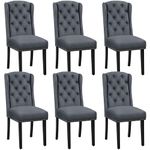 Yaheetech Set of 6 Dining Chairs Upholstered Dining Chairs Button Tufted Dining Room Chairs Kitchen Chairs with Solid Wooden Legs for Dining Room, Kitchen, Deep Gray