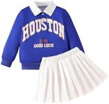 Floerns Toddler Girls 2 Piece Outfit Colorblock Letter Graphic Collared Sweatshirt and Pleated Skirt Set Royal Blue 5Y