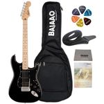 Fender Squier 6 String Solid-Body Maple Electric Guitar With Gig-Bag, Polishing Cloth, Strap, Picks & E-Book - Black