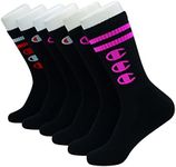 Champion womens Double Dry 6-pair Pack Logo Crew Sock, Black With 3 C's, 9 11 US