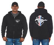 JH DESIGN GROUP Men's Ford Mustang Zip-Up Hoodie with Front & Back Emblems (as1, Alpha, m, Regular, Regular, Standard, Black, Medium)