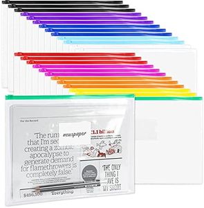 LABUK 48pcs A4 Poly Zip Envelopes Plastic Bags Clear Zipper Pouch with Label Pocket for School Office Travel Storage Document Letter Size(10 Color)