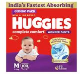 Huggies Complete Comfort Wonder Pants | Pant Style Baby Diapers Medium Size (M), 100 Count | India's Fastest Absorbing Diaper, Prevents Diaper Rash, Ideal for 7 to 12 Kgs (50 Count, Pack of 2)