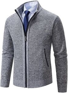 Neecan Men's Cardigan Sweaters Full Zip Up Stand Collar Slim Fit Casual Knitted Sweater with 2 Front Pockets 1/Light Grey Medium
