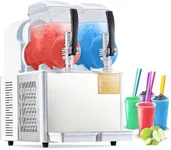 GarveeTech Commercial Slushie Machine - 4Lx2 Dual Tanks, 370W Stainless Steel, Self-Cleaning, Perfect for Frozen Drinks & Snow Melting, Ideal for Home, Coffee Shops & Restaurants White