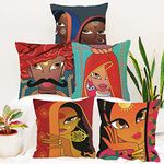 Amazon Brand - Umi. Rajasthani Printed Poly Cotton Cushion Cover Set of 5, (16 X 16 Inches)