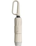 Contacts Ring Buckle Umbrella 2025 – Two Folding Travel Umbrella, Windproof, Automatic Open/Close, Compact for Rain & Sun (Beige)