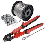 Wire Rope Crimping Tool Kit, with 1/16-304 Stainless Steel Cable 165 ft (7x7 Strand Core), 100 Cable Ferrule Aluminum Loop Sleeve Stops (165ft Rope 100 Loop, Red, 1)