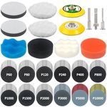 Pomsare 133pcs Sanding Discs Car Polishing Pads Kit for Drill, 75mm Wet and Dry Sandpaper 60-10000 Grits, Car Headlight Restoration Kit, Drill Sanding Attachments Buffing Pads for Auto, Wood and Metal