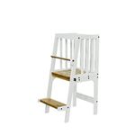 HOUSE OF ZIZI Mango Wood Learning Tower for Kids | Safe & Convertible to Bench & Table with Safety Rail |Boys & Girls to be Independent | Age Group 12 Months to 5 Years (White)