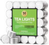 8 Hour Tea Lights Candles, Long Burning Tealights Candle Unscented White, 50 Pack