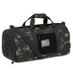 QT&QY 40L Military Tactical Duffle Bag For Men Sport Gym Bag Fitness Tote Travel Duffle Bag Training Workout Bag With Shoe Compartment Basketball Football Weekender Bag, Black CP, Gym Duffle Bag