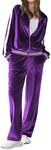 Ekouaer Women's Velvet Velor Tracksuits 2 Piece Lounge Outfits Zip Up Sweatshirt and Sweatpants with Pockets S-3XL