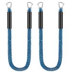 Boat Bungee Dock Lines with Two 316 Hook, 4 Feet Stretches to 6 Feet Mooring Rope 2-Pack for Docking, Mooring Line Boat Accessories Docking Ropes PWC Dock Ties for Boats 2 Pack (Black&Blue)