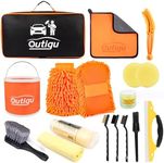 Outigu Car Cleaning Kit with Storage Bag, Car Wash Set 16 Pieces, Car Detailing Kit with Wash Mitt, Sponge Cloths, Car Wash Mitt Detailing Brushes, Car Wash Kit Exterior and Interior