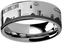 Engraved Super Mario Bros Pixel Level Game Tungsten Ring - 10mm - Size 7.5
