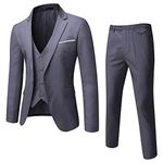 WULFUL Men's Suit Slim Fit One Button 3-Piece Suit Blazer Dress Business Wedding Party Jacket Vest & Pants Dark Grey