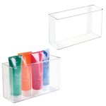 mDesign Hanging Organiser — Wall Mounted Storage for Toiletries, Cosmetics and Bathroom Products — Self-Adhesive Plastic Storage Tray — Set of 2 — Clear