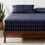 Bare Home Fitted Bottom Sheet Twin - Premium 1800 Microfiber - Ultra-Soft Wrinkle Free - Deep Pocket - Twin Fitted Sheet (Twin, Grid - Midnight Blue/White)