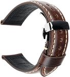 REZERO Oil Wax Leather Watch Band, 18mm 19mm 20mm 21mm 22mm 23mm 24mm 26mm Leather Watch Strap Stainless Steel Deployment Buckle with Push Buttons