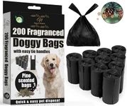 Haya Home 200 Pine Scented Eco Tie Handles Large Dog Poo Bags on roll Leak and Tear Resistance Extra Strong Doggy Poo Poop Bags Environmentally friendly 100% recyclyed material