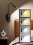 deeloop LED Wall Mount Reading Lamp, CRI 95+ Wall Sconce Light with 10W USB Fast Output，4 Color 5 Dimming Touch Control Wall Lamps with 4 Hours Auto-Off Bed Lighting Spotlight Black