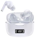 Wireless Earbuds,Bluetooth 5.3 Wireless Headphones with HiFi Stereo Sound Mic,2024 Mini Ear buds Bluetooth Earphones In Ear with Dual LED Display,IP7 Waterproof,30H Playtime,USB-C,Gifts for Men-White