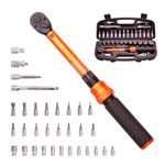 MoJoTools 1/4 Inch Drive Bike Torque Wrench, 1-25 Nm (10-222.5 in.lb), 33 PCS Click Bicycle Torque Wrench with Bit Sockets, 0.1 Nm Micro, 72-Tooth Ratchet, 3/8 Adapter, for MTB, E-Bike, Motorcycle