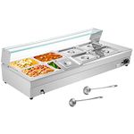 VEVOR 8-Pan Bain Marie Food Warmer 6-Inch Deep, 110V Food Grade Stainelss Steel Commercial Food Steam Table, 1500W Electric Countertop Food Warmer 88 Quart with Tempered Glass Shield