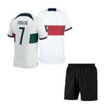 Ronaldo 7 Football Jersey with Black Shorts (Kid's, Boy's & Men's) (4_5 Years, White)