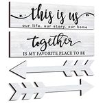 4 Pieces This Is Us Our Life Our Story Wood Signs Rustic Wood Together Signs Home Wooden Wall Decor Sign Wooden Arrow Hanging Signs Art for Farmhouse Entryway Living Room, 15 x 4 x 0.2 Inch (White)