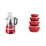 KitchenAid KFP0718ER 7-Cup Food Processor + Classic Prep Bowls with Lids Set of 4 (Empire Red)