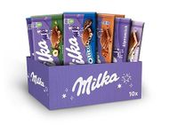 Milka Selection Gift Sharing Bulk Box, Assorted Chocolate Tablets, Milka OREO, Caramelo, Creme, Hazelnut and Alpine Chocolate Milk, 10 x 100g Bars