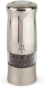 PEUGEOT - Moulin à Poivre Électrique Zeli 14 cm - Avec Eclairage - Poivre Noir Inclus - 6 Piles + Ampoule De Rechange Inclus - Coloris Inox, Abs Chromé Mat