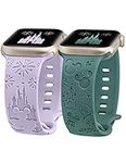 Beexi 2 Packs Cartoon Engraved Compatible with Apple Watch Straps 38mm 40mm 41mm Women, Soft Silicone Cute Sport Breathable Replacement Strap for iWatch Series 9 8 7 6 5 4 3 2 1 SE