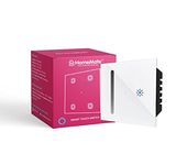 HomeMate® Smart Dimmer Touch Switch Wi-Fi - White| Compatible with Alexa, Google Assistant & Siri | App Control | Stylish Glass Finish