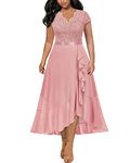 Miusol Women's Plus Size V Neck Elegant Floral Lace Ruffle Bridesmaid Maxi Dress, Pink, X-Large Plus