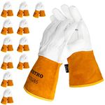 BEETRO Welding Gloves, Goatskin Tig Welder with Extra Length Cowhide Split Leather, Heat/Fire Resistant BBQ/Warehouse/Heavy Duty/Animal Handling Glove, Extremely Soft and Flexible, 12 Pairs