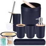 iMucci Bathroom Accessories Set Navy Blue Bathroom Decor Sets with Trash Can,Toilet Brush,Toothbrush Holder, Lotion Soap Dispenser, Soap Dish,Toothbrush Cup,Vanity Tray,Qtip Holder