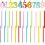 BLUE PANDA - 0-9 Large Number & 24 Tall Thin Candles- Neon with Glitter Colors