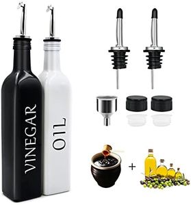 Mailesi Set Distributeur de Vinaigre et D'huile, Bouteille Huile Olive Blanche et Distributeur de Vinaigre Noir avec Bec Verseur et Entonnoir, Ensemble en Verre 500 ML pour Cuisine de Ferme