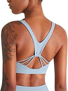 icyzone Padded Strappy Sports Bra Yoga Tops Activewear Workout Clothes for Women (XL, Airy Blue)