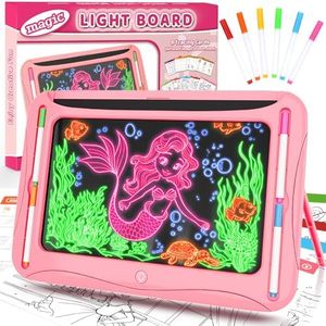 Magic LED Drawing Board for Kids, Girl Toys for Ages 5-7, Christmas Birthday Gifts, Light Up Tracing Pad, 9 Double-Sided Cards, 6 Markers, Neon Effect Doodle Writing Tablet, Arts Crafts Learning Toy