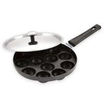 Magnus Appam Patra with Stainless Steel Lid | 12 Cavity Non-Stick Pan | Induction Friendly| Heavy Duty Aluminum| Single Handle with SS Lid | Appam pan | Litti Maker | Black